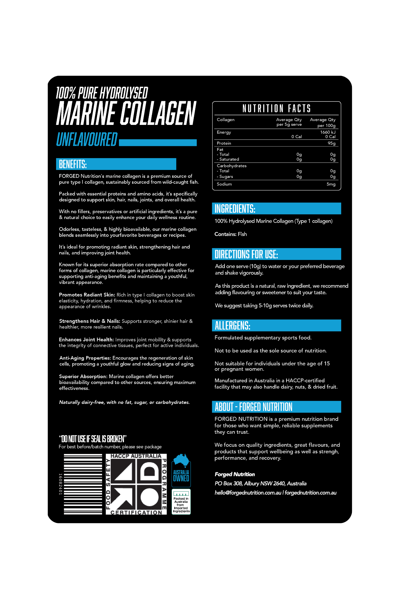 100% Pure Hydrolysed Marine Collagen (Unflavoured) 500g