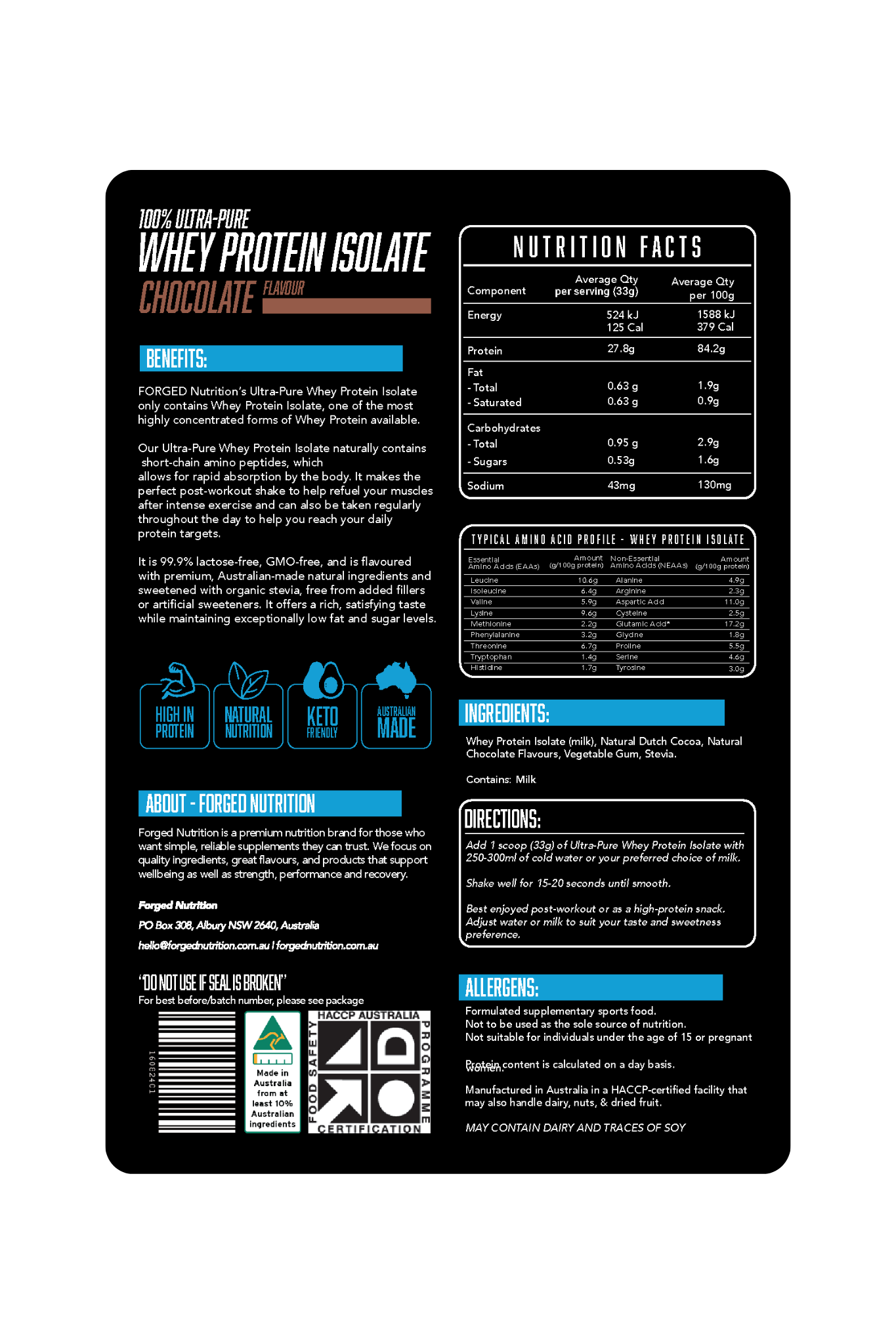 100% Ultra-Pure Whey Protein Isolate (Chocolate) 1kg