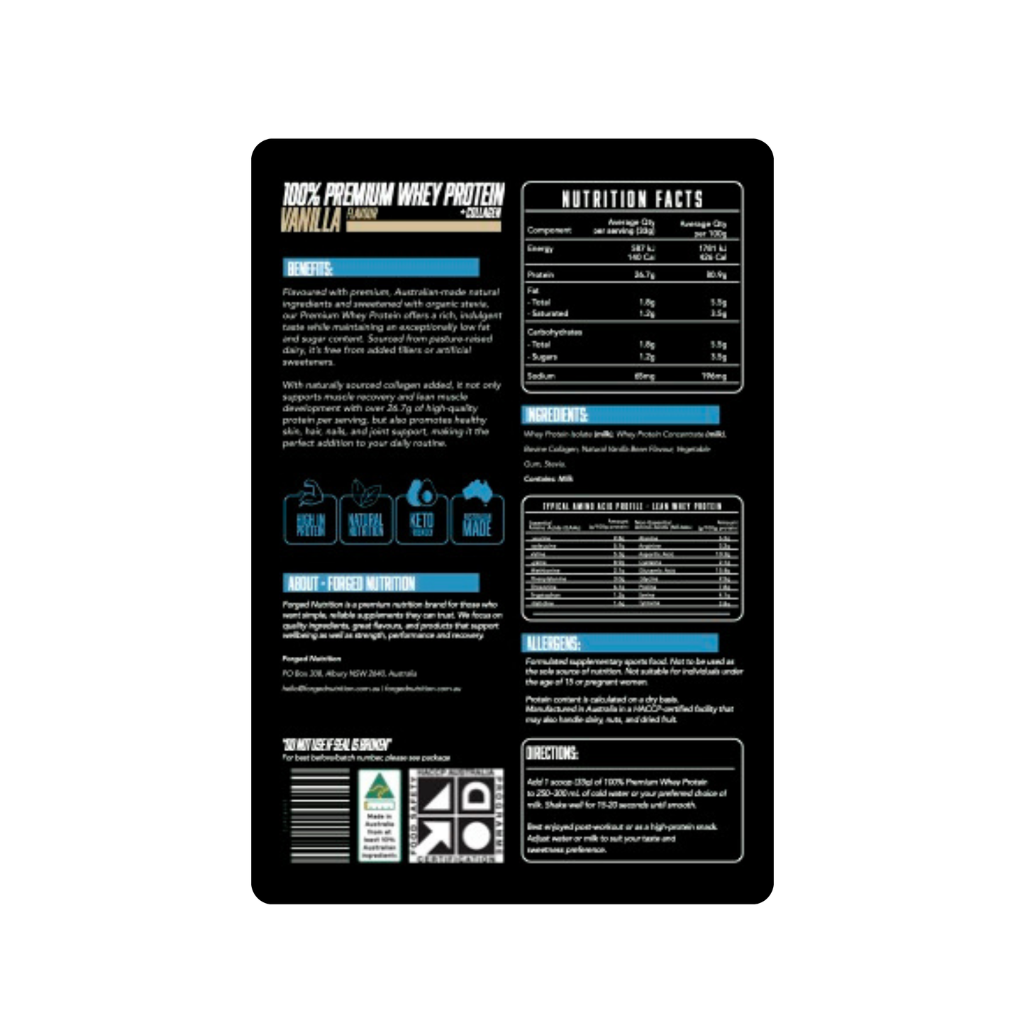 100% Premium Whey Protein + Collagen (Vanilla) 1kg